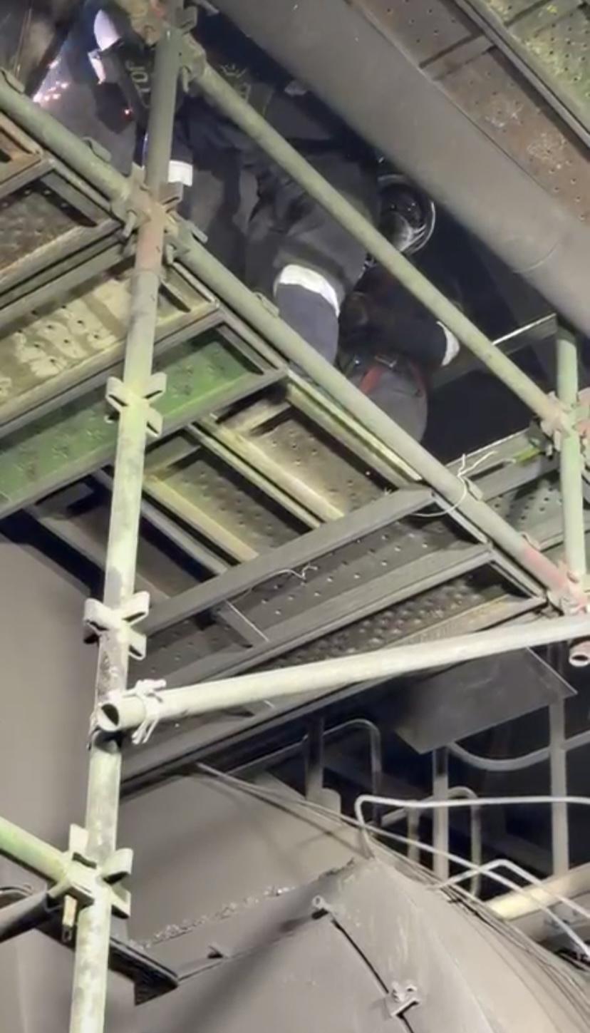 Hot work on scaffolding at a plant